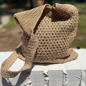 Y2K 2000s The Sak Tan Crochet Tote Bag With Sequins Shoulder Bag Boho Hippie